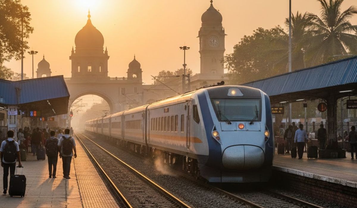 Superfast train arriving at a railway station for a same day Delhi to Agra Taj Mahal trip